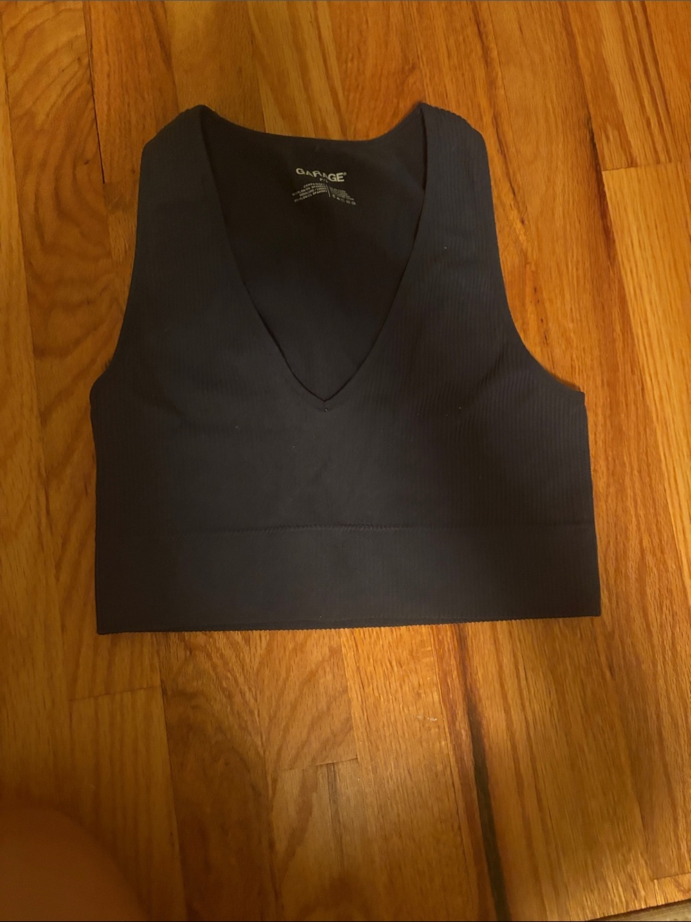 Garage Navy Ribbed V-Neck Crop top